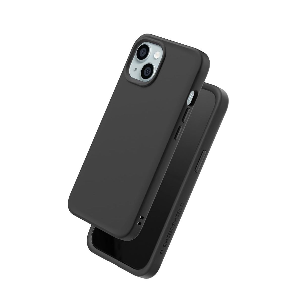 Coque de téléphone noire avec bloc caméra et boutons latéraux.