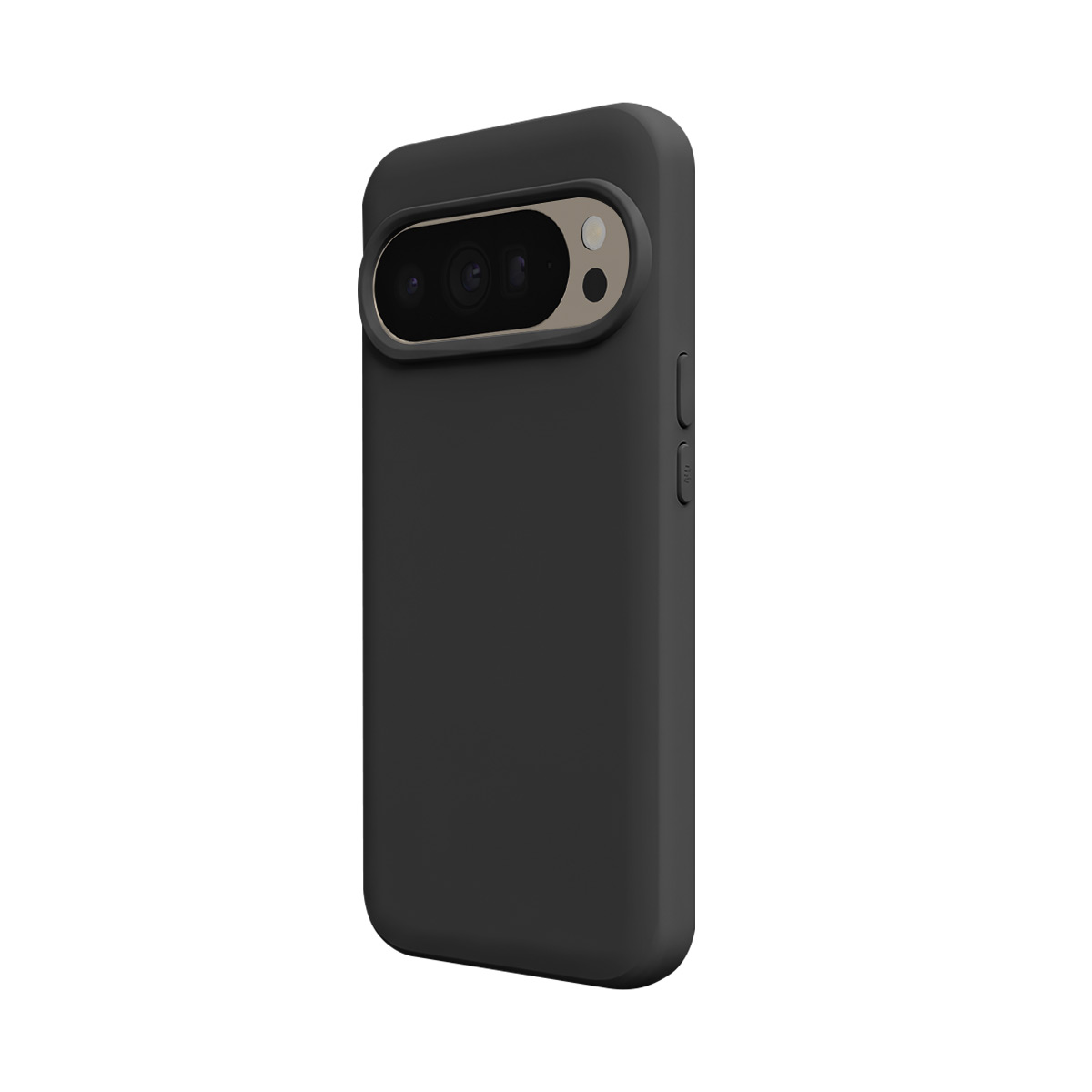 Coque de téléphone noire avec découpe caméra, sur fond blanc.
