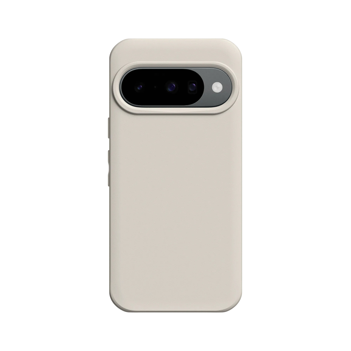 Lichtbeige telefoonhoes met zwarte camerabar en flitser.