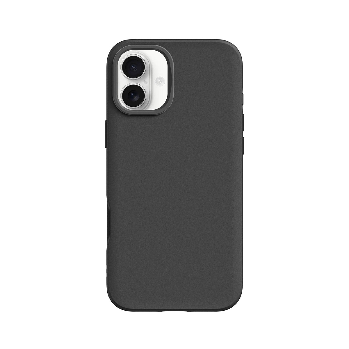 Une coque de téléphone noire avec une découpe pour appareil photo en haut à gauche.