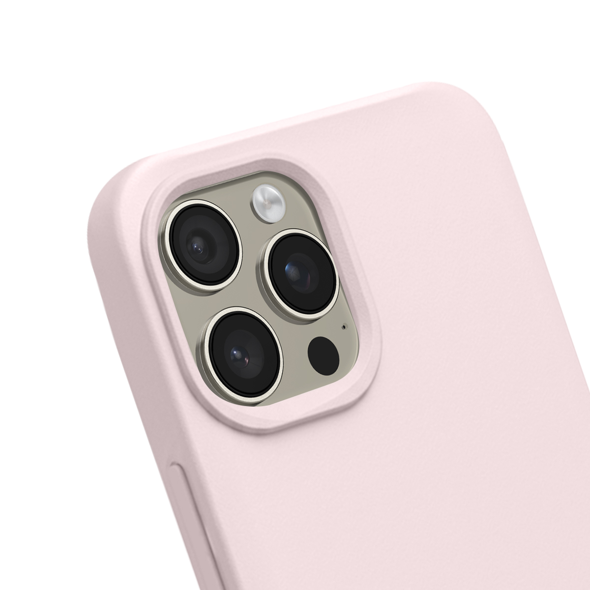 Un iPhone rose avec un module triple caméra à l'arrière.