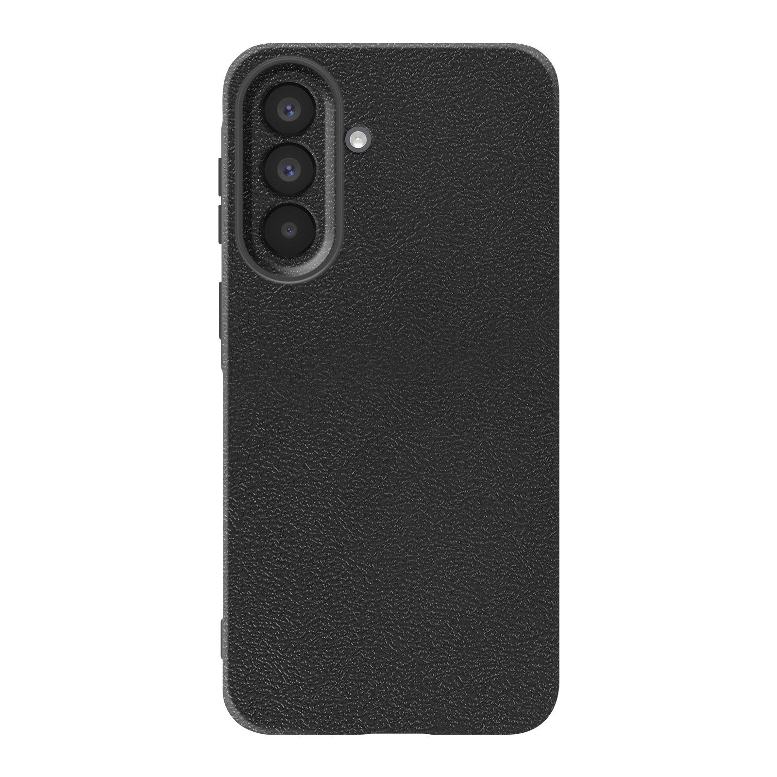 Cover nera per telefono con tre fotocamere e flash.