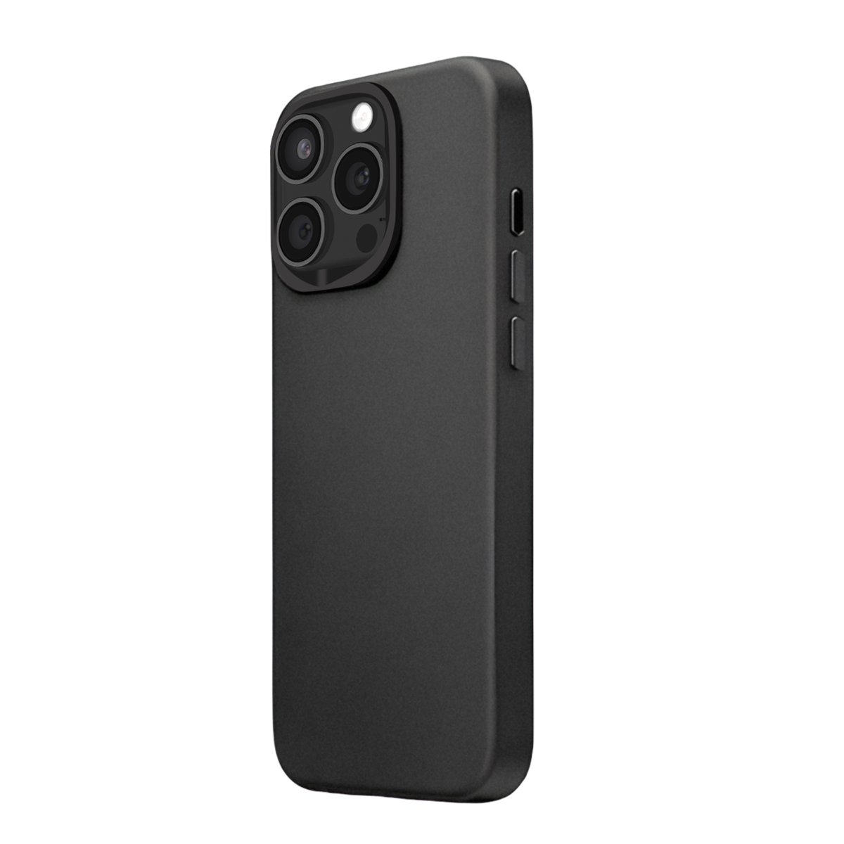 Coque de téléphone noire avec trois objectifs photo et un flash au dos.