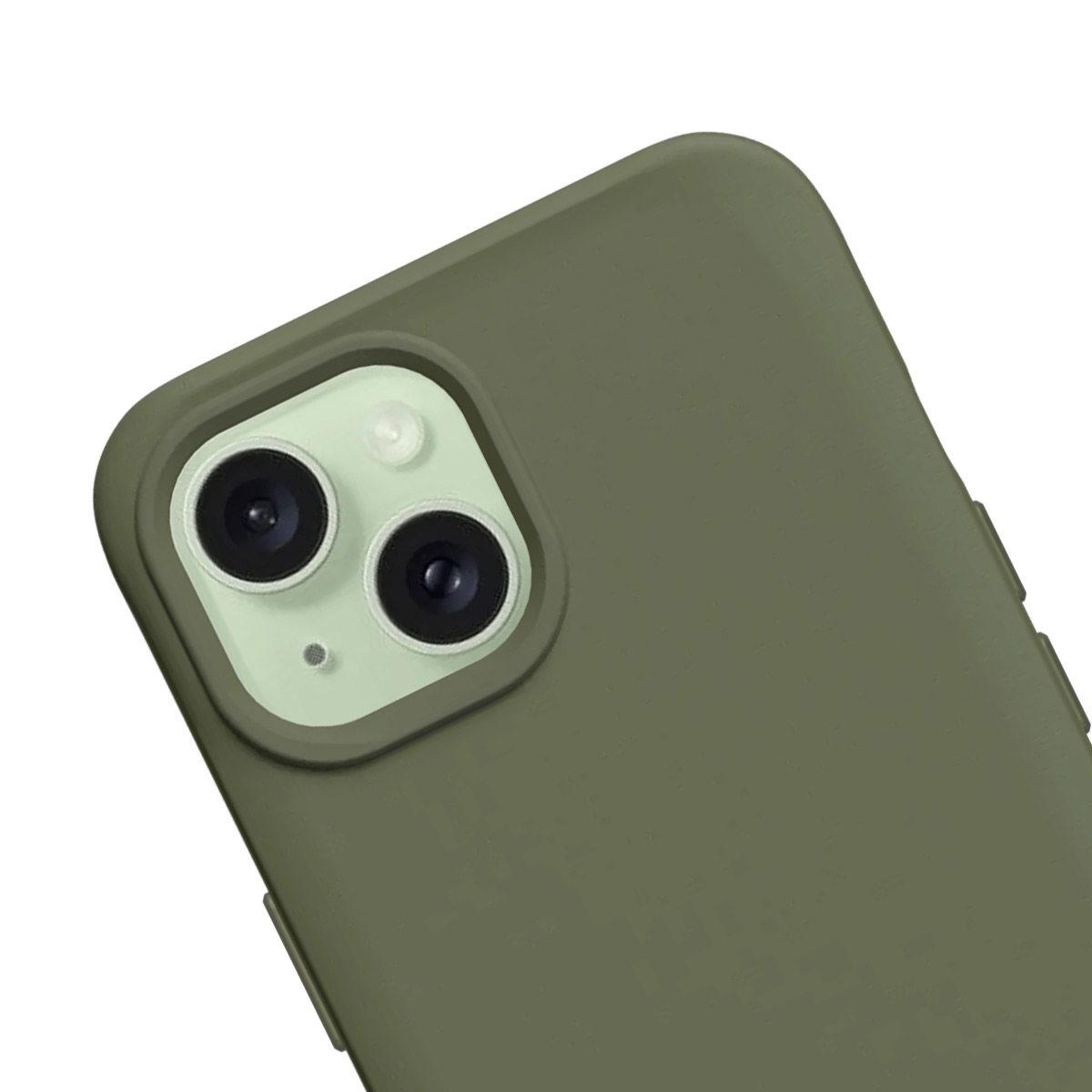 Coque de téléphone verte avec deux objectifs et flash.