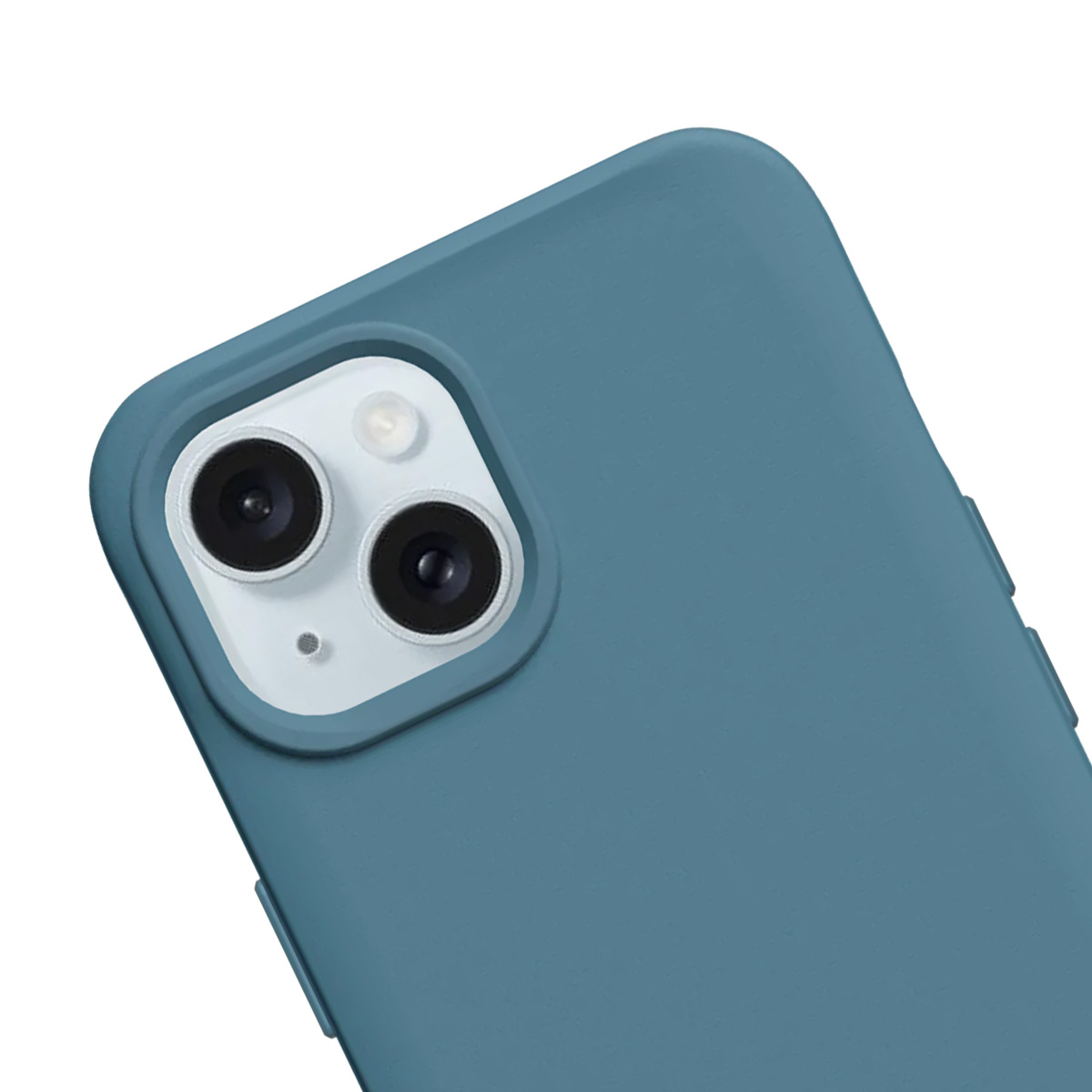 Étui de téléphone bleu avec double objectif et flash.