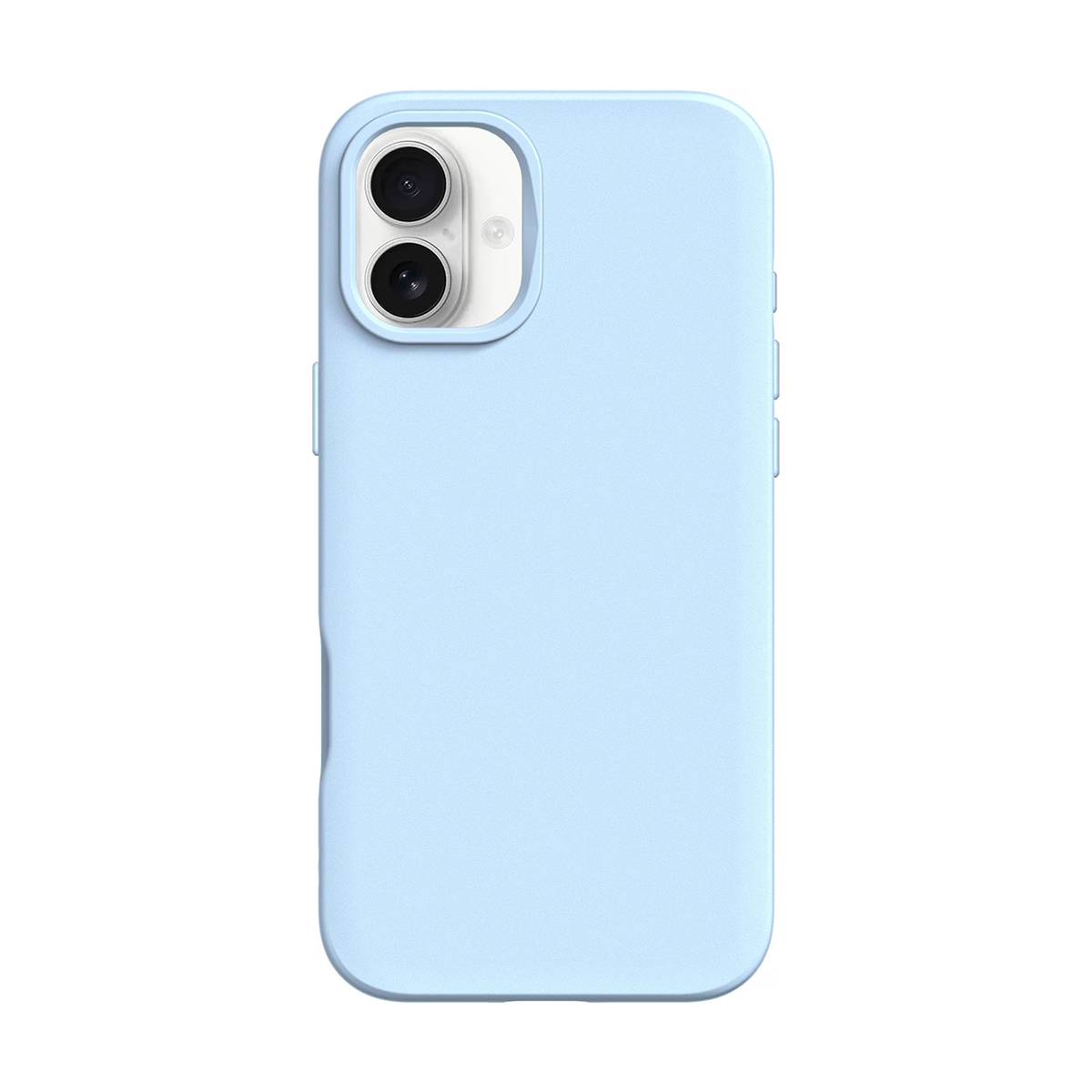 Una funda de teléfono azul claro con lente de cámara dual en la parte trasera.