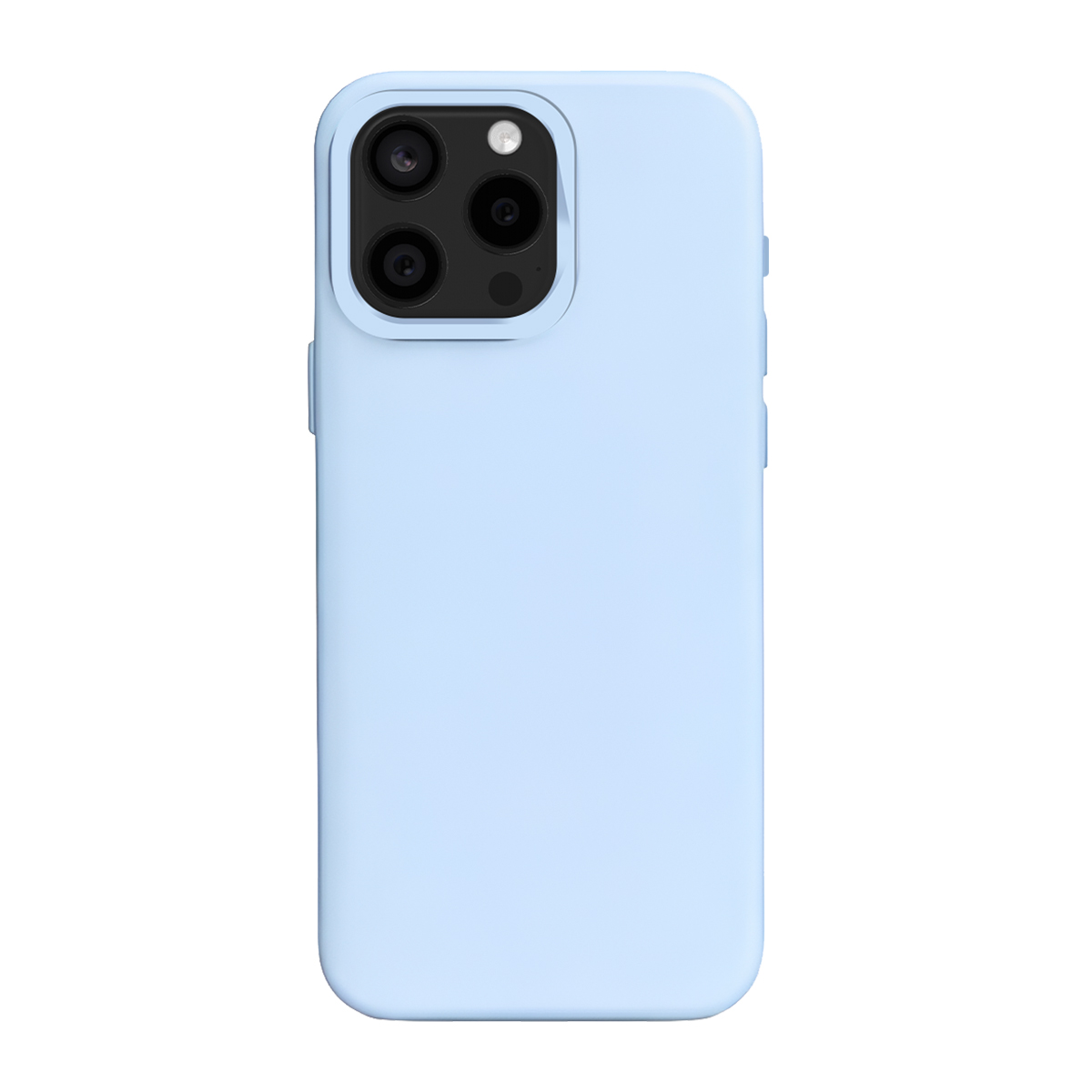 Coque de téléphone bleu clair avec trois objectifs photo au dos.