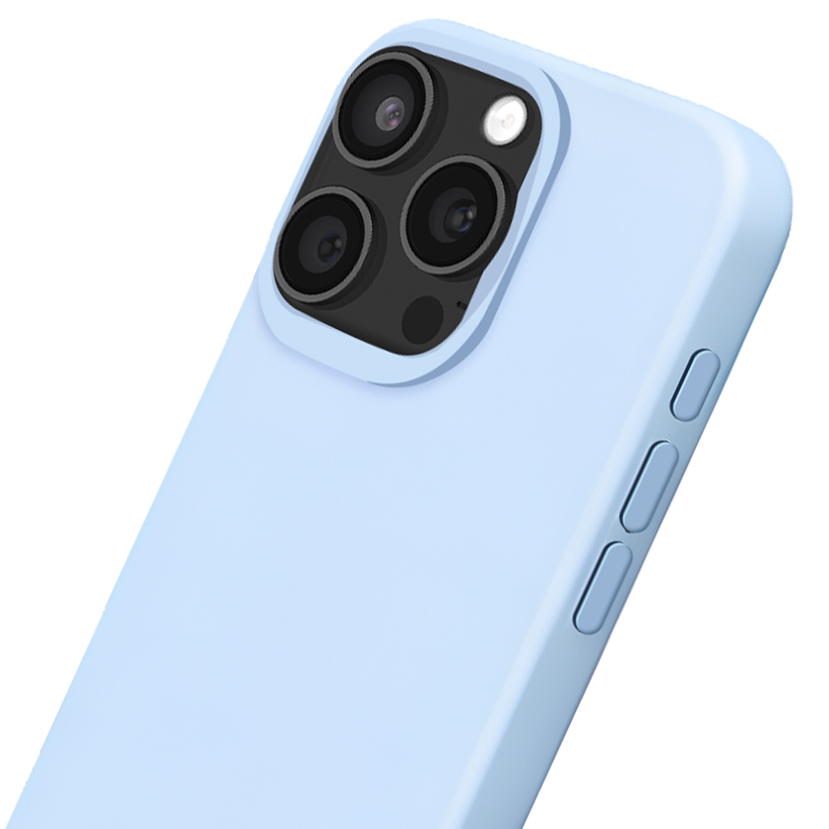 Téléphone bleu clair avec appareil photo. Lentille blanche et trois lentilles noires.