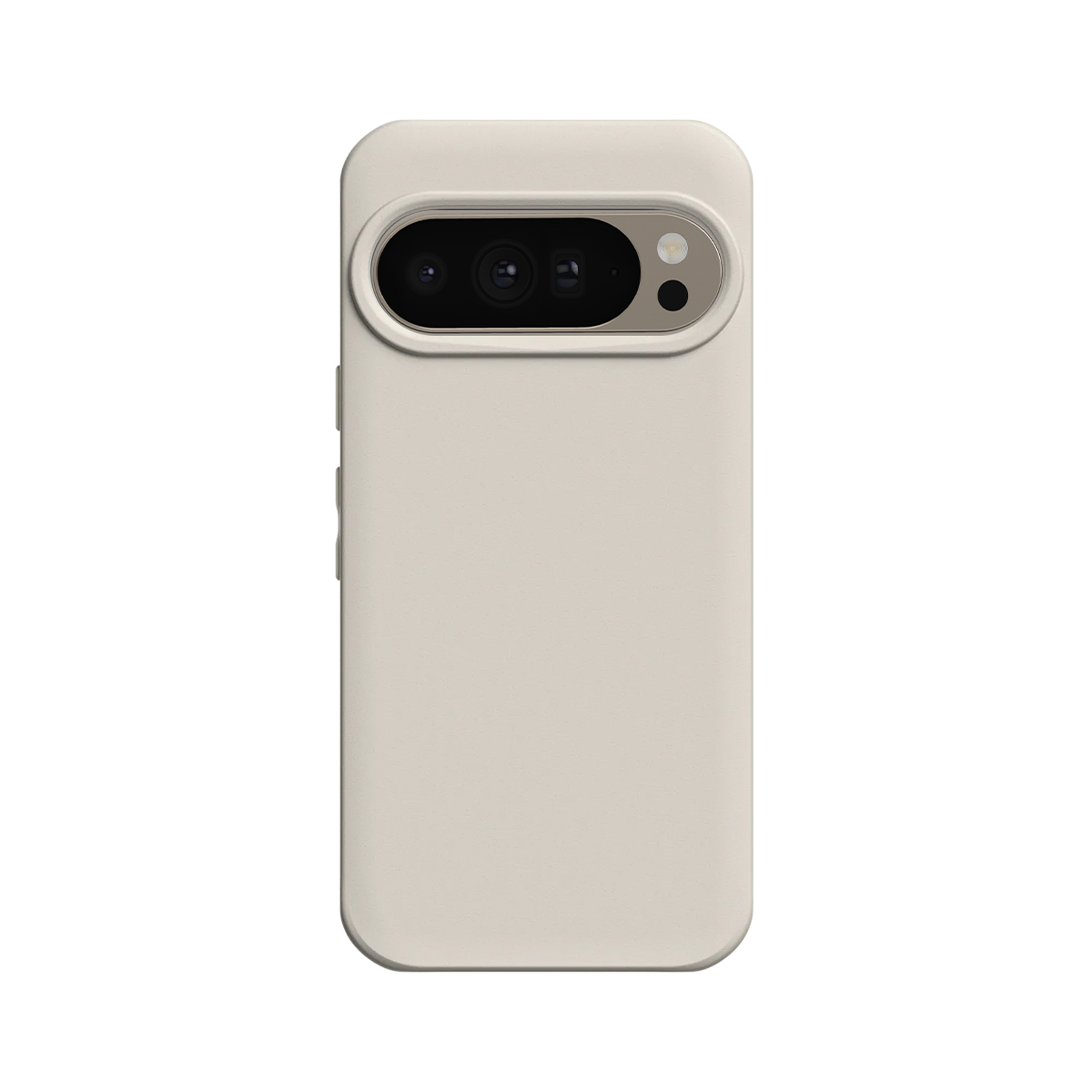 Une coque de téléphone couleur crème avec un objectif de caméra horizontal et un flash.