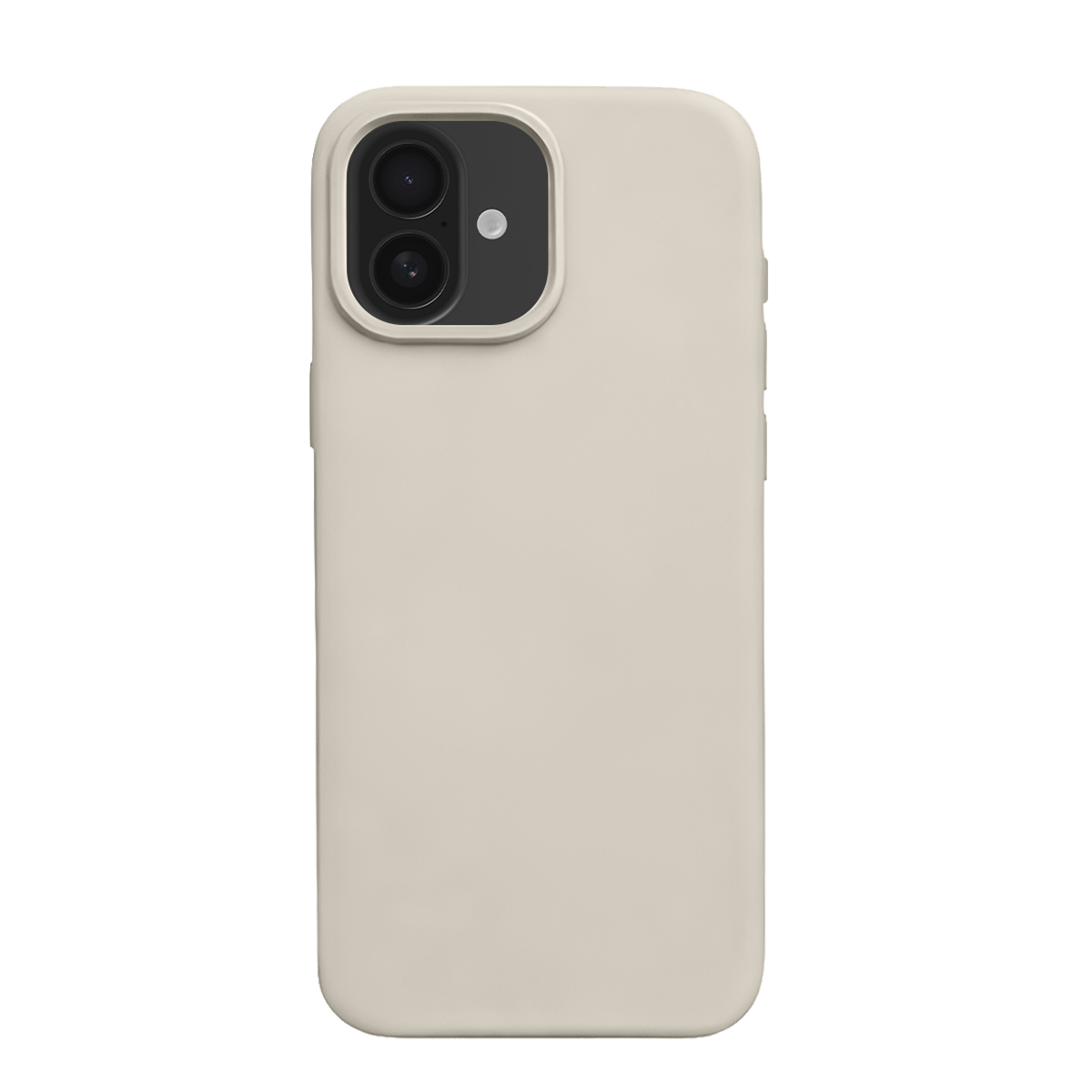 Een licht beige iPhone hoesje met een zwarte dubbele cameralens.