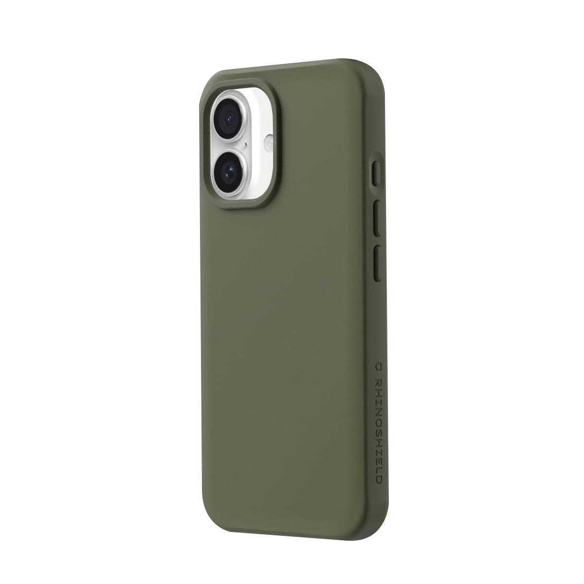 Une coque de téléphone verte avec deux objectifs de caméra sur fond blanc.
