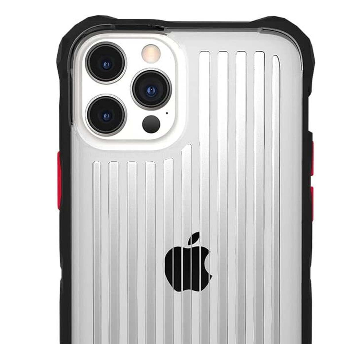 Rückseite eines iPhones mit Apple-Logo, schwarzem Rahmen und drei Kameras.