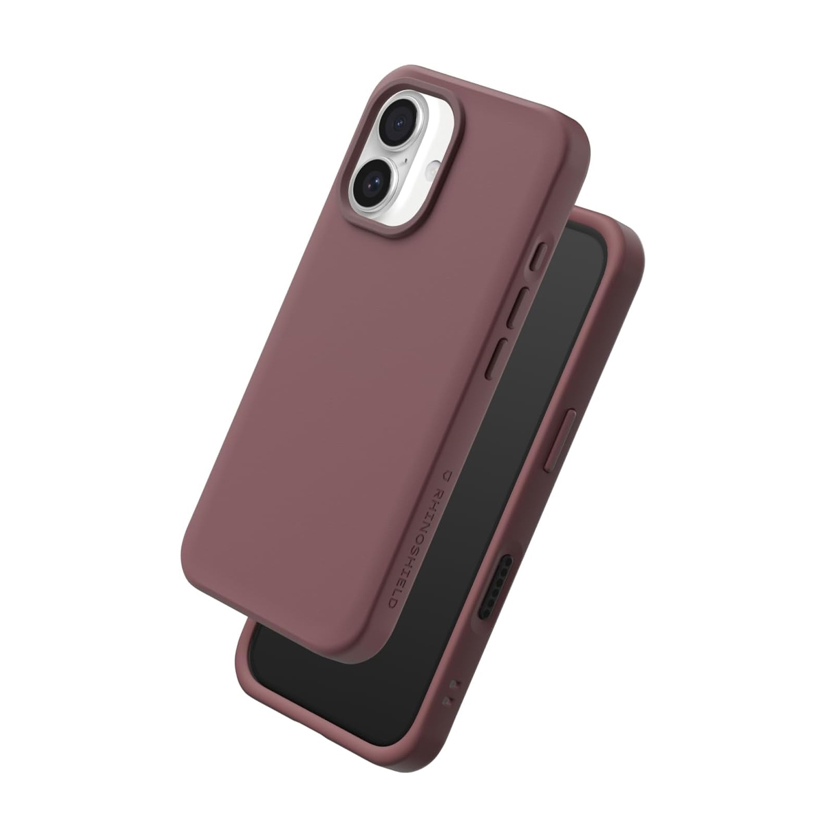 Una funda de teléfono malva descansa sobre un smartphone negro.