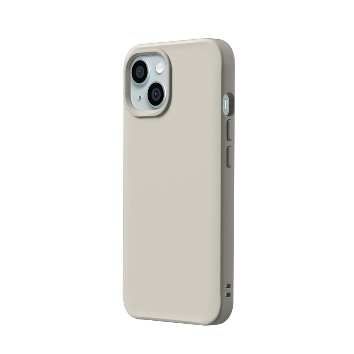 Une coque de téléphone beige avec un module caméra arrière. Isolée.
