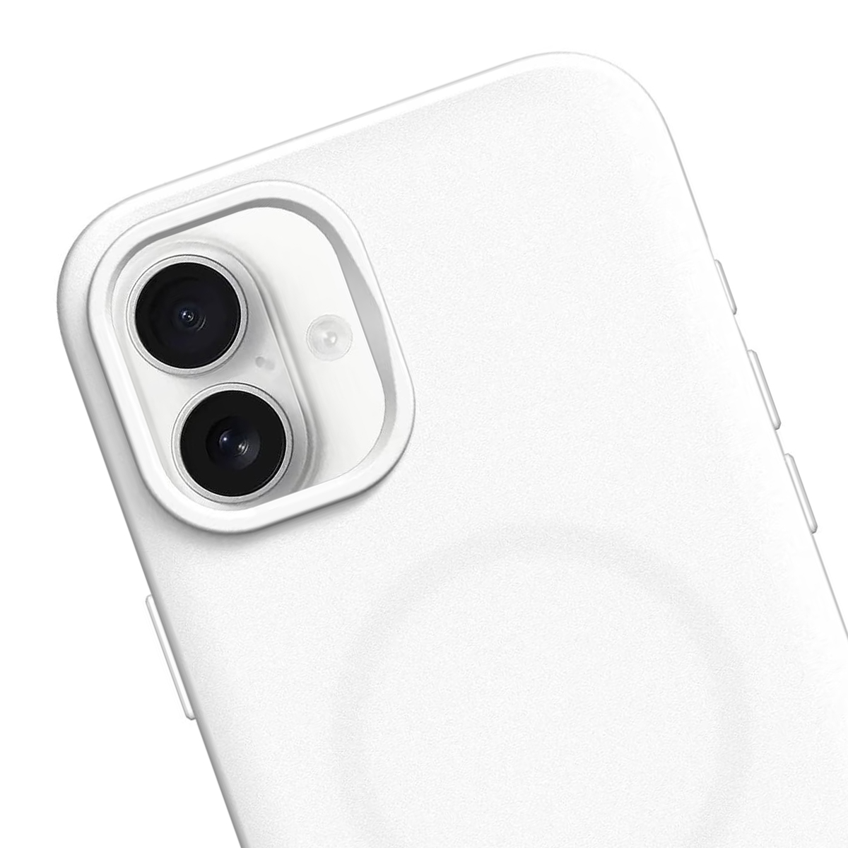 Primer plano del reverso blanco de un smartphone con dos lentes de cámara y flash.