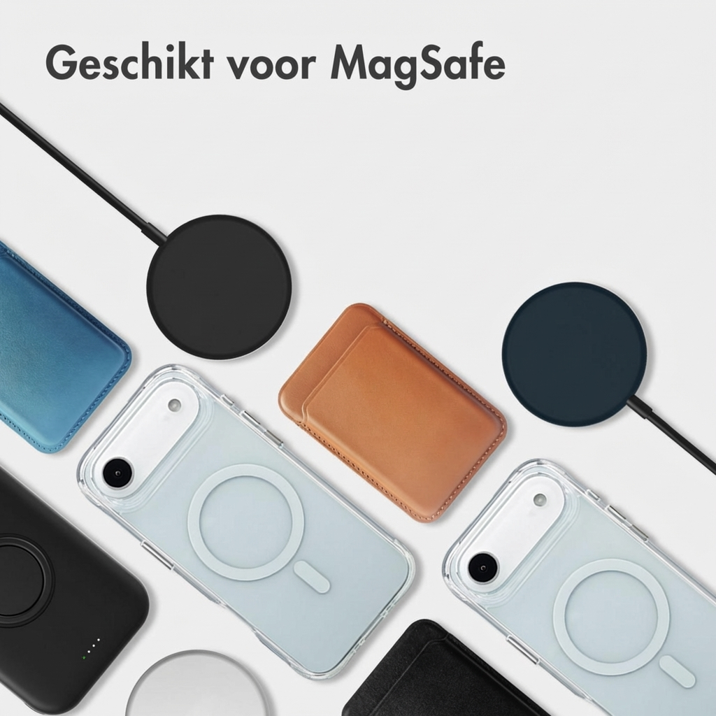 Caricabatterie compatibili MagSafe e custodie per telefono in vari colori.