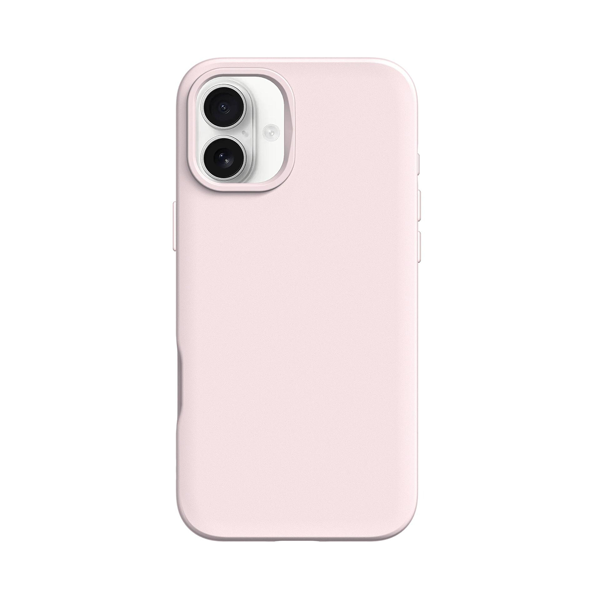 Una funda de teléfono rosa con un módulo de cámara de doble lente.