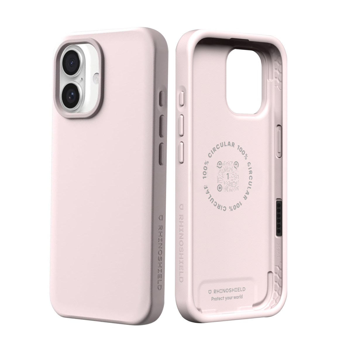 Dos fundas de teléfono rosa claro, una muestra recortes de cámara, la otra el interior.