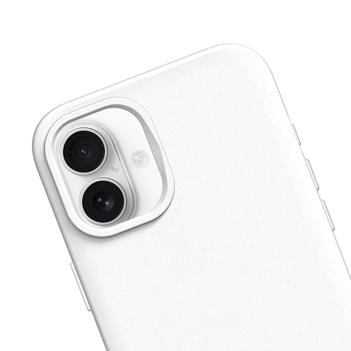 Coque de téléphone blanche avec deux objectifs et flash.