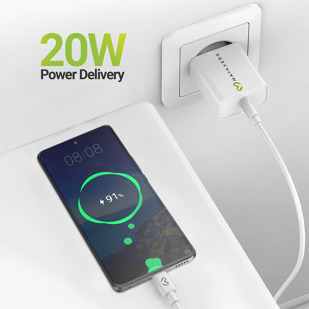 Uno smartphone si carica con erogazione di potenza di 20W.