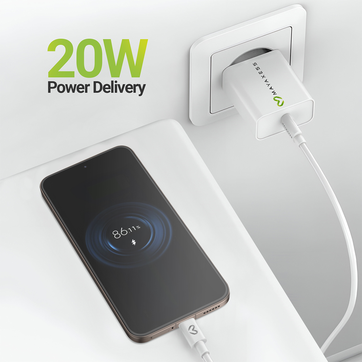 Ein Smartphone wird mit einem 20W Netzteil geladen.