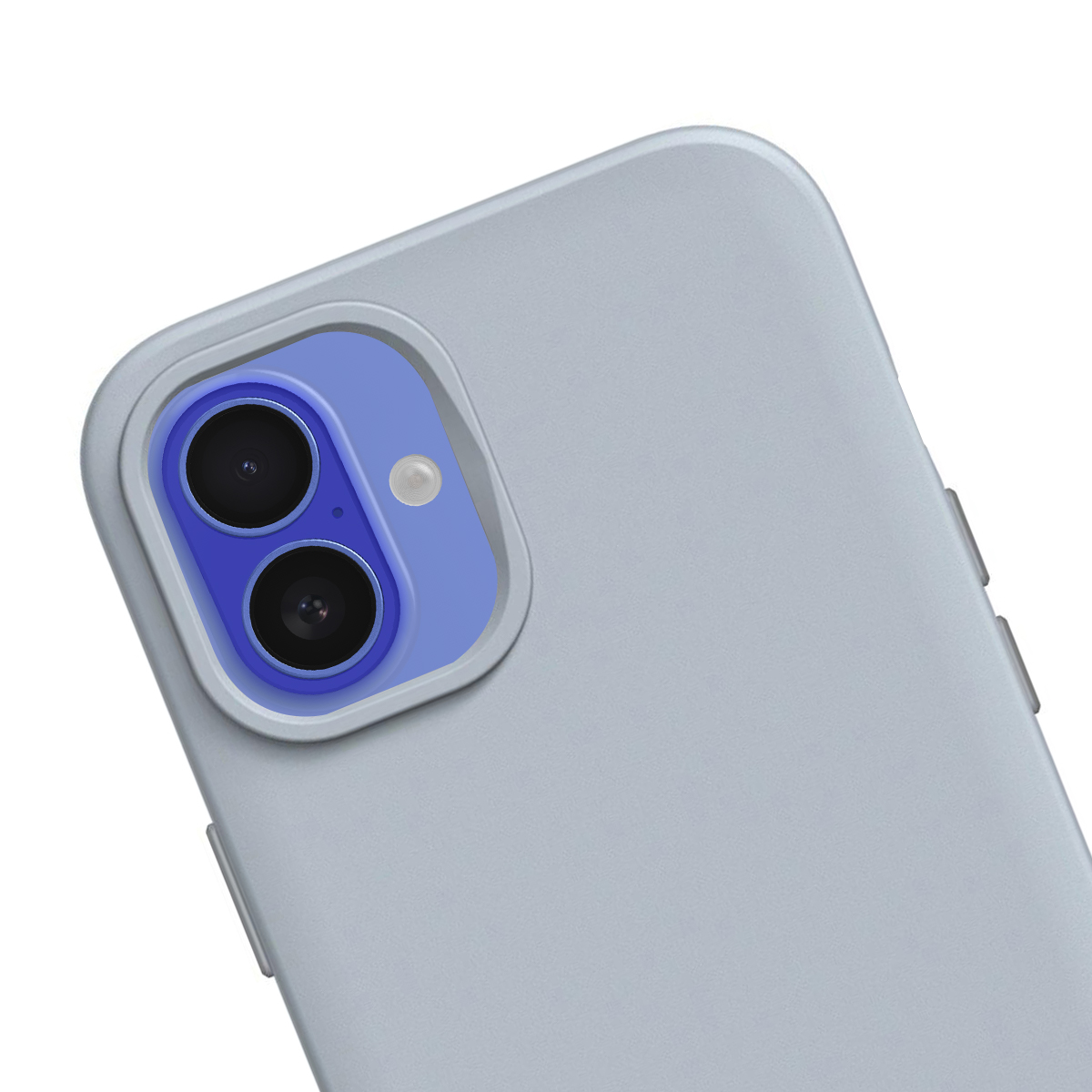 Coque de téléphone grise avec deux caméras et flash.