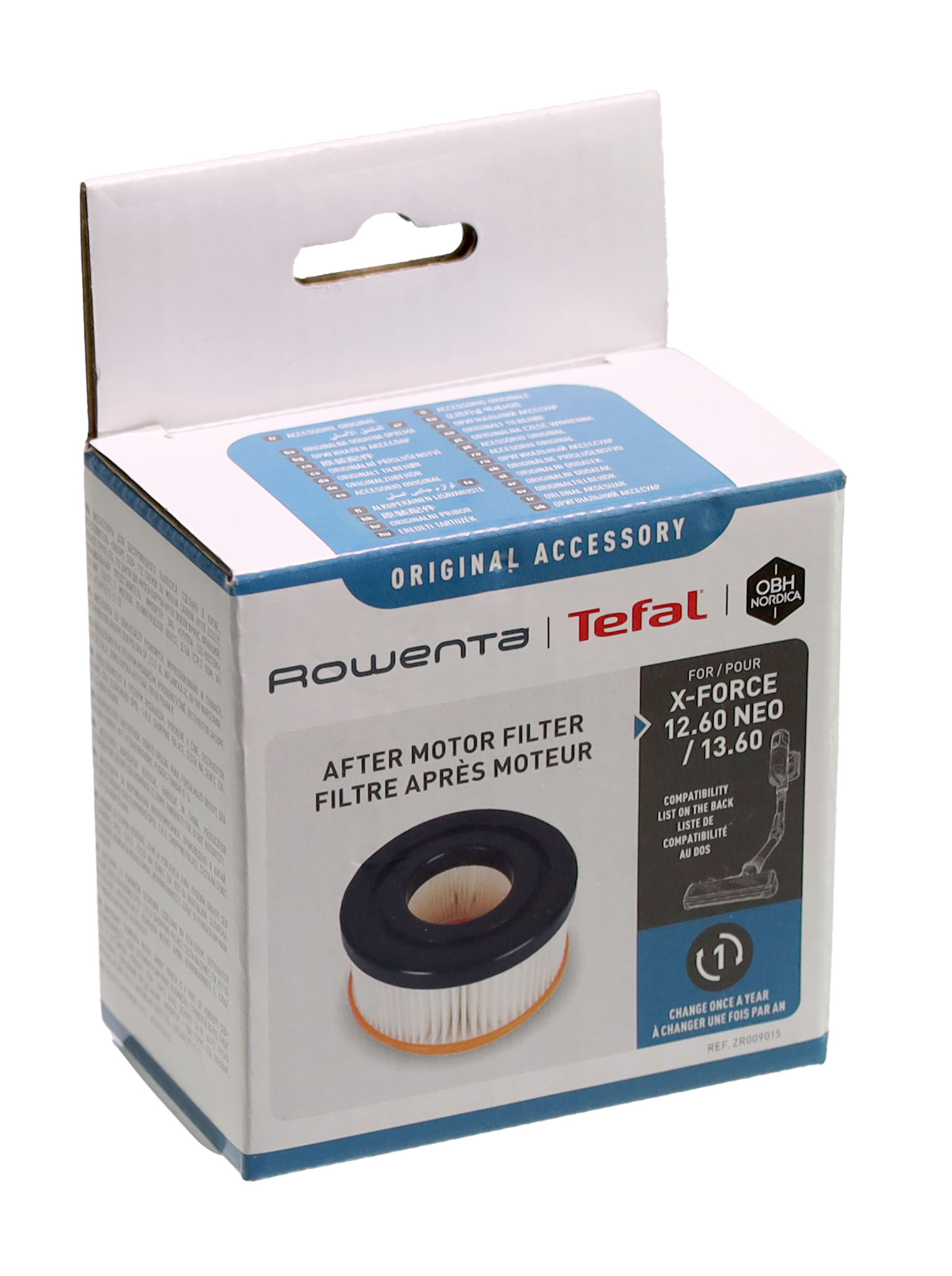 Verpackung eines Rowenta-Tefal-Filters für Staubsauger.