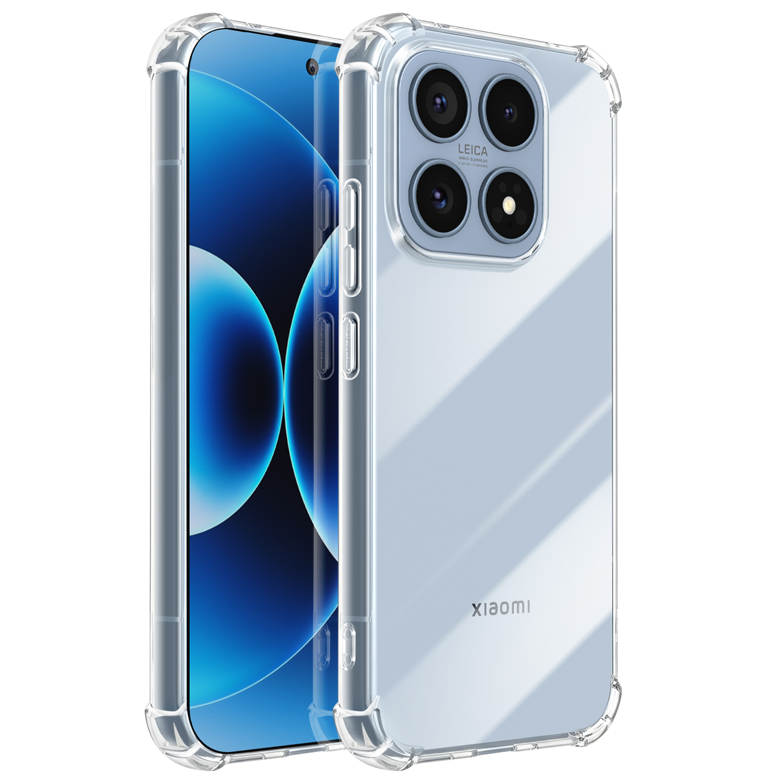 Una custodia protettiva trasparente per smartphone con fotocamera Leica.