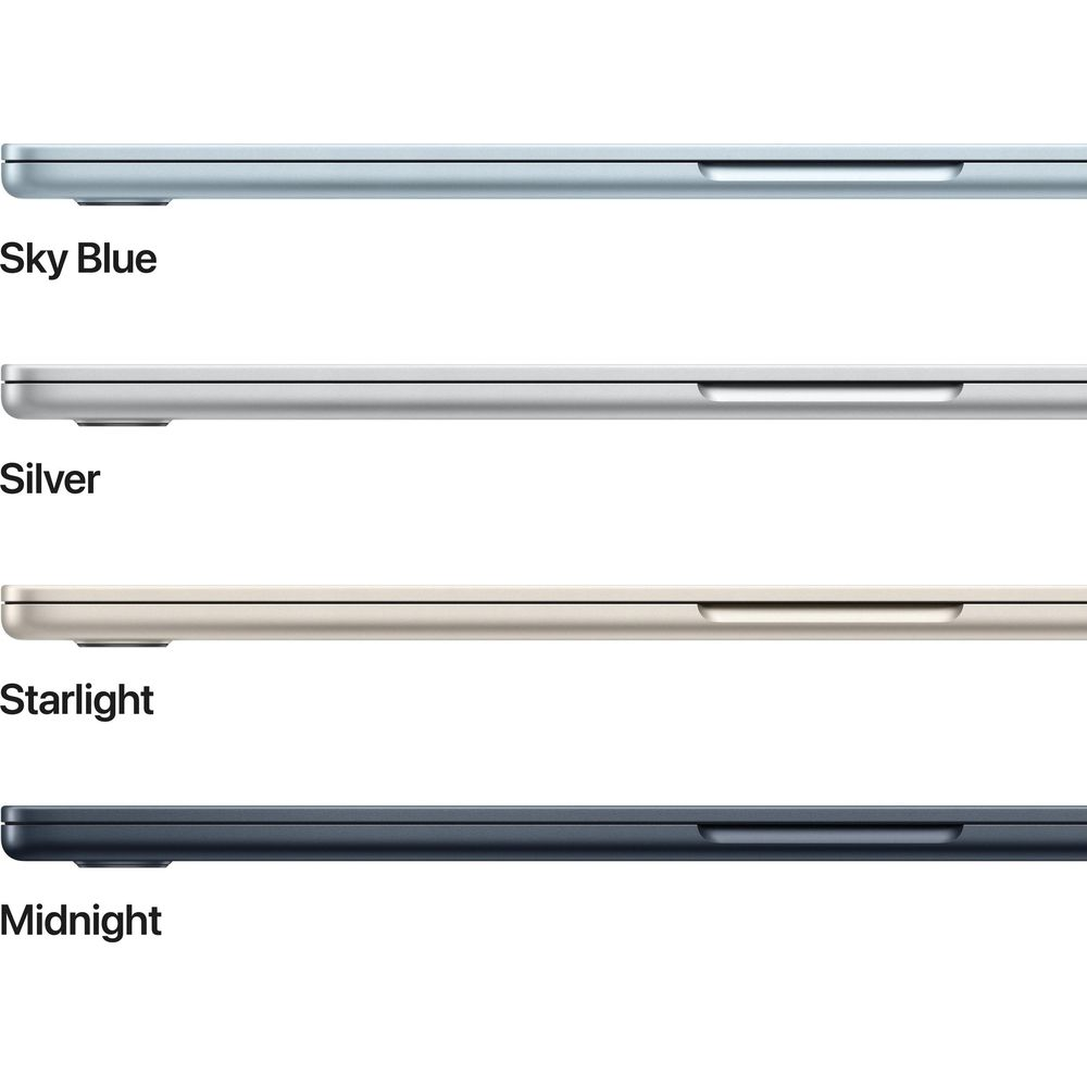 Vier Laptops nebeneinander: Himmelblau, Silber, Sternenlicht und Mitternacht.
