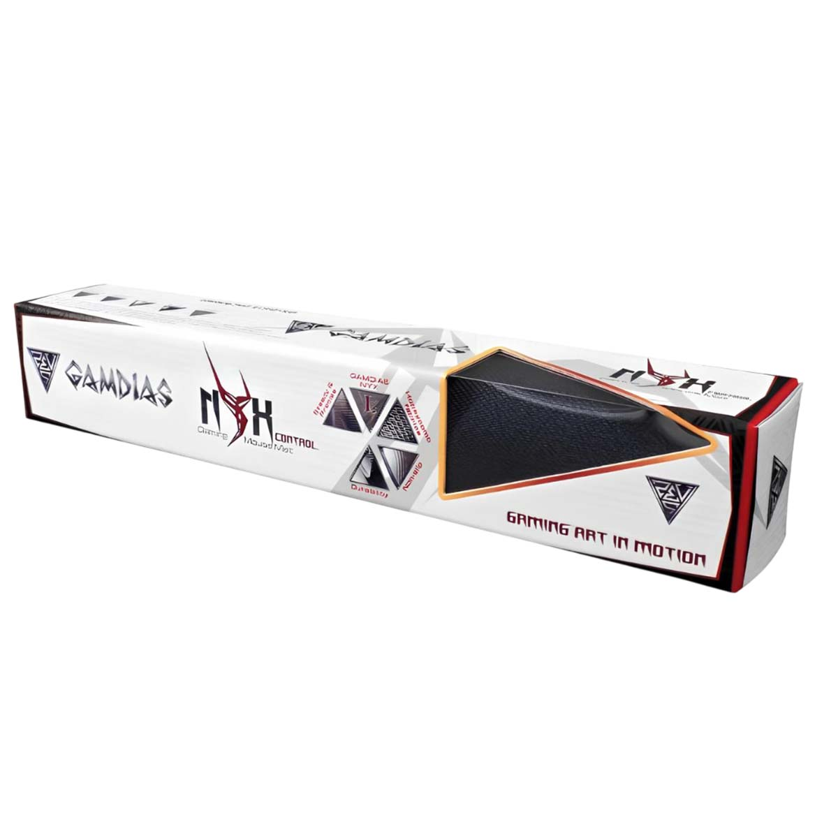 GAMDIAS NYX Mauspad-Box mit dem Text 'Gaming Art in Motion' und Produktbildern.