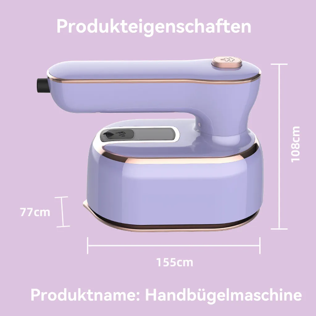 Lavendel Handbügelmaschine mit Maßen 155cm x 108cm x 77cm.