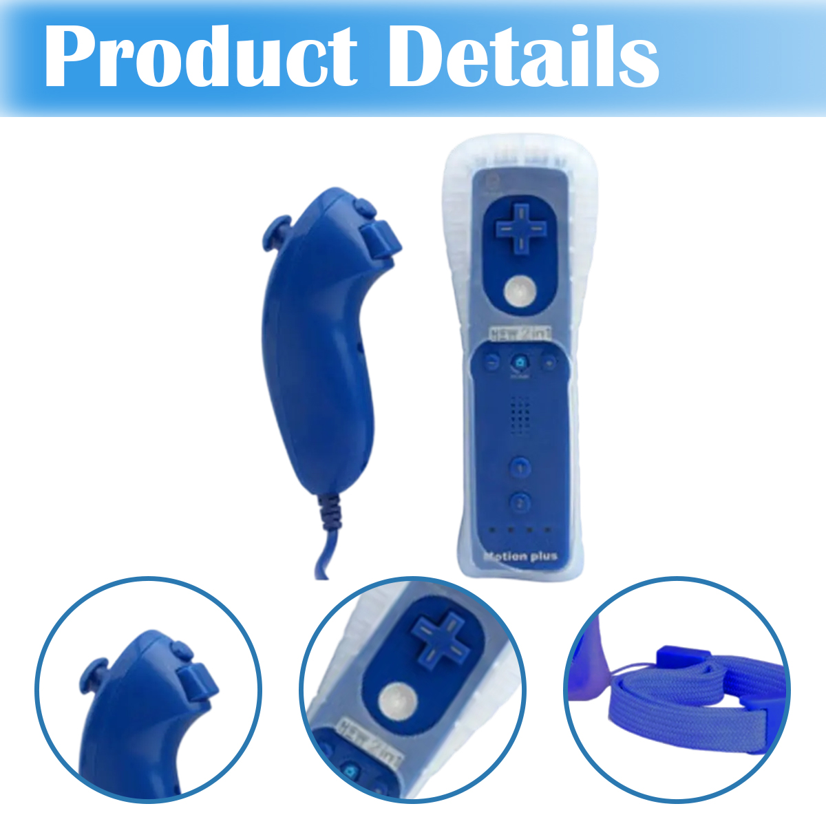 Due controller di gioco blu, uno con cavo e pulsanti, l'altro con cover trasparente e pulsanti.