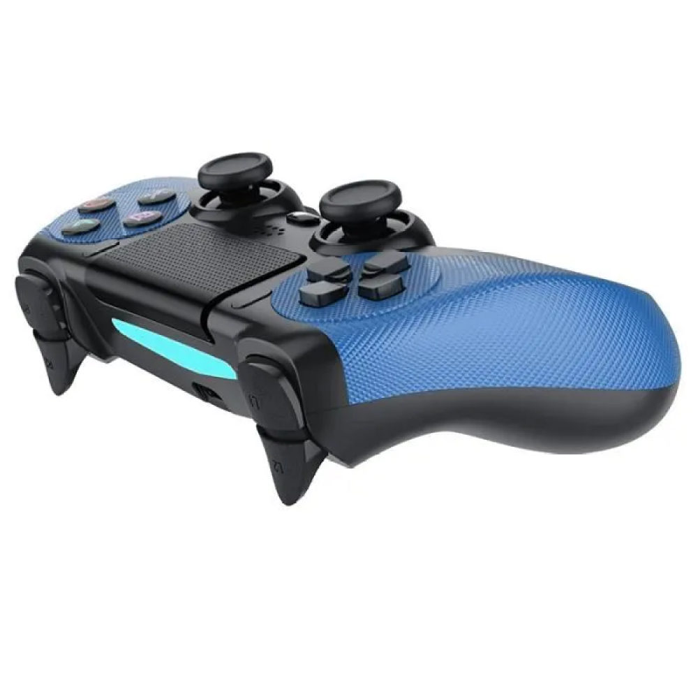 Un controller di gioco blu e nero con due joystick e pulsanti.