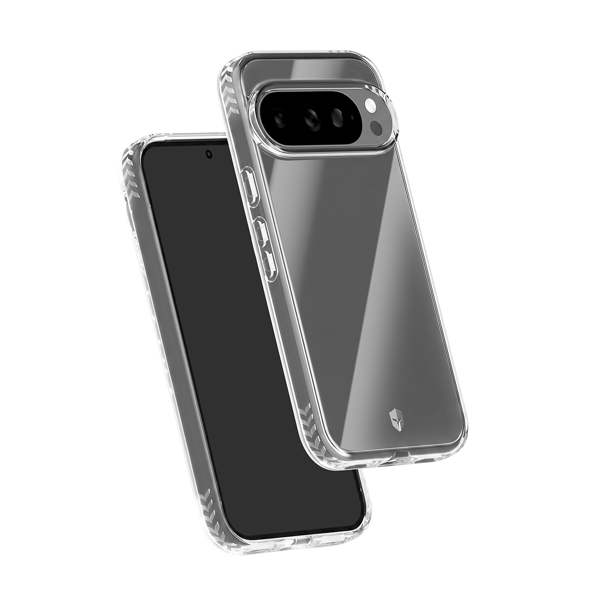 Una custodia trasparente su uno smartphone con fotocamere.