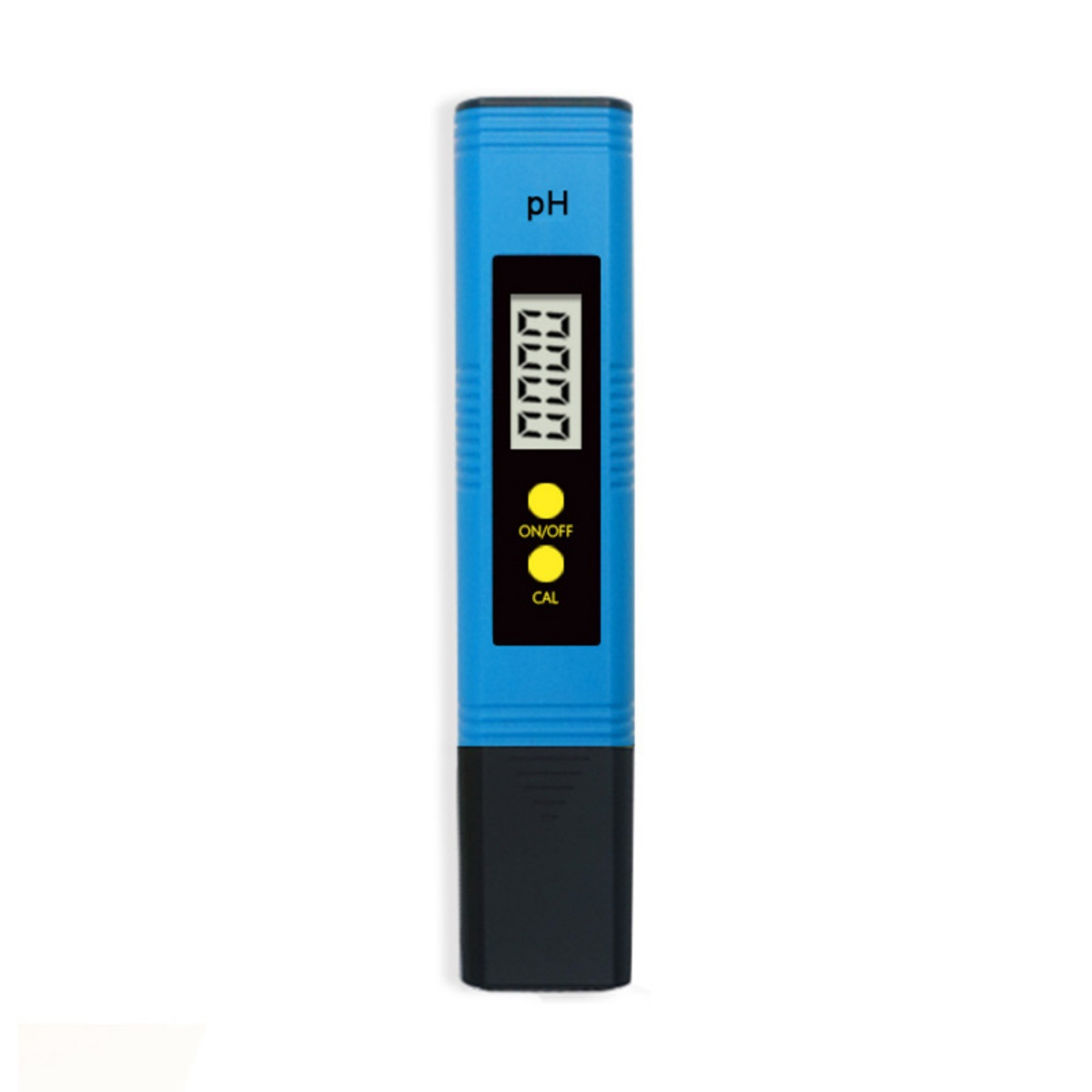 Ein blauer digitaler pH-Messgerät mit schwarzem Sockel, LCD-Bildschirm zeigt 0000.