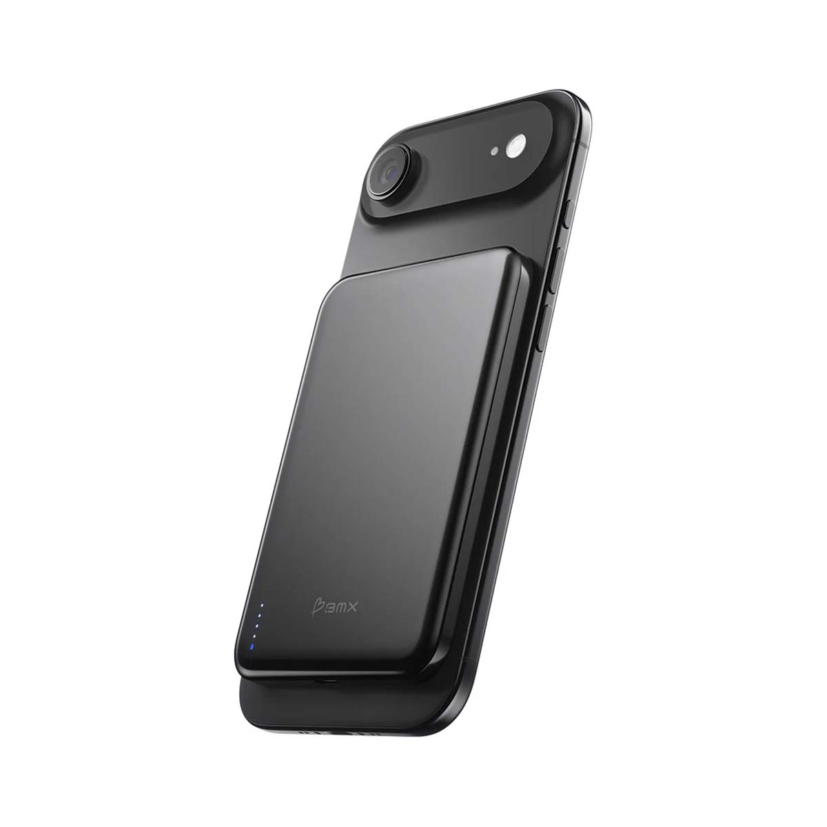 Schwarzes Smartphone mit angebrachtem schlanken schwarzen Akku-Pack.