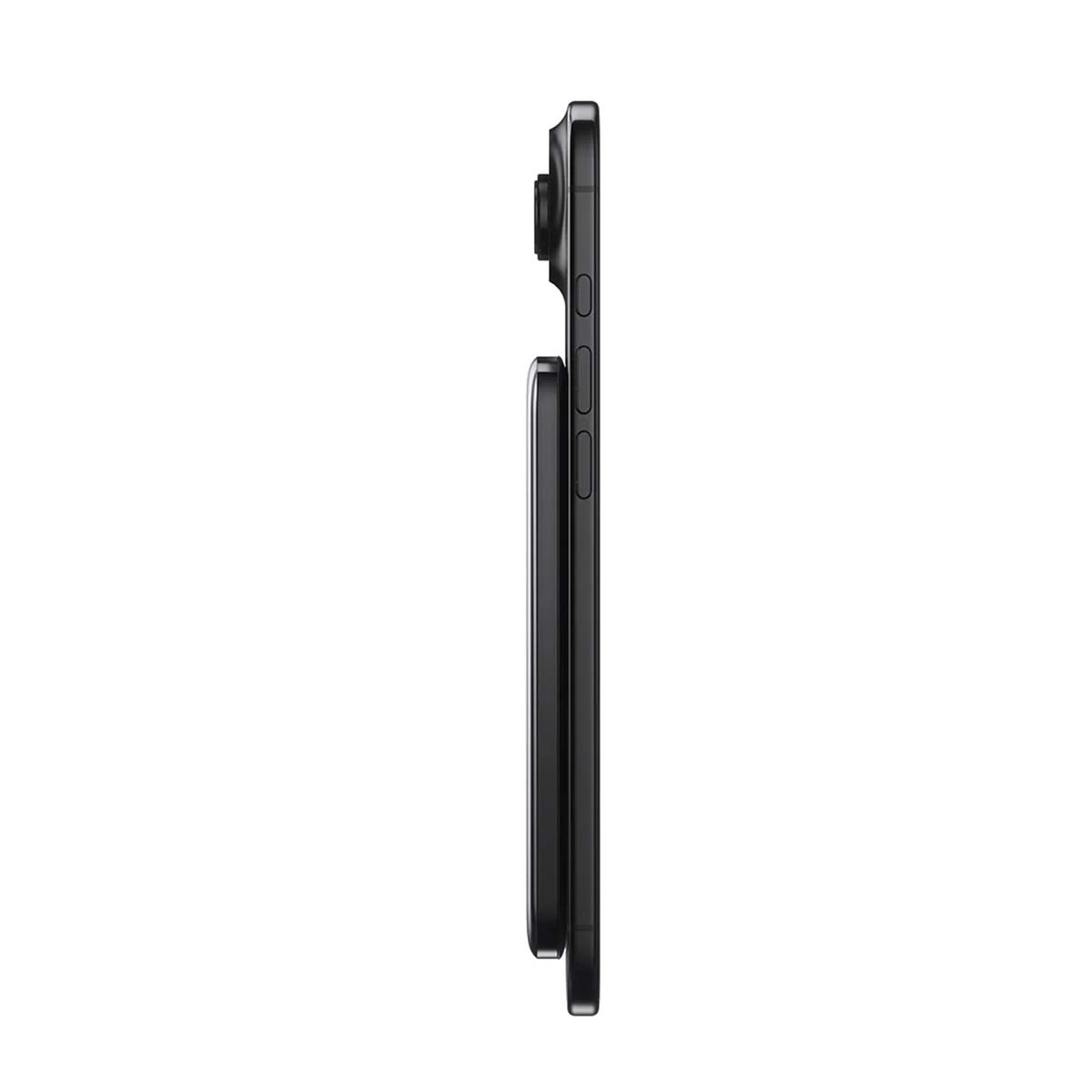 Seitliche Ansicht eines schwarzen Smartphones mit Kameraobjektiven.