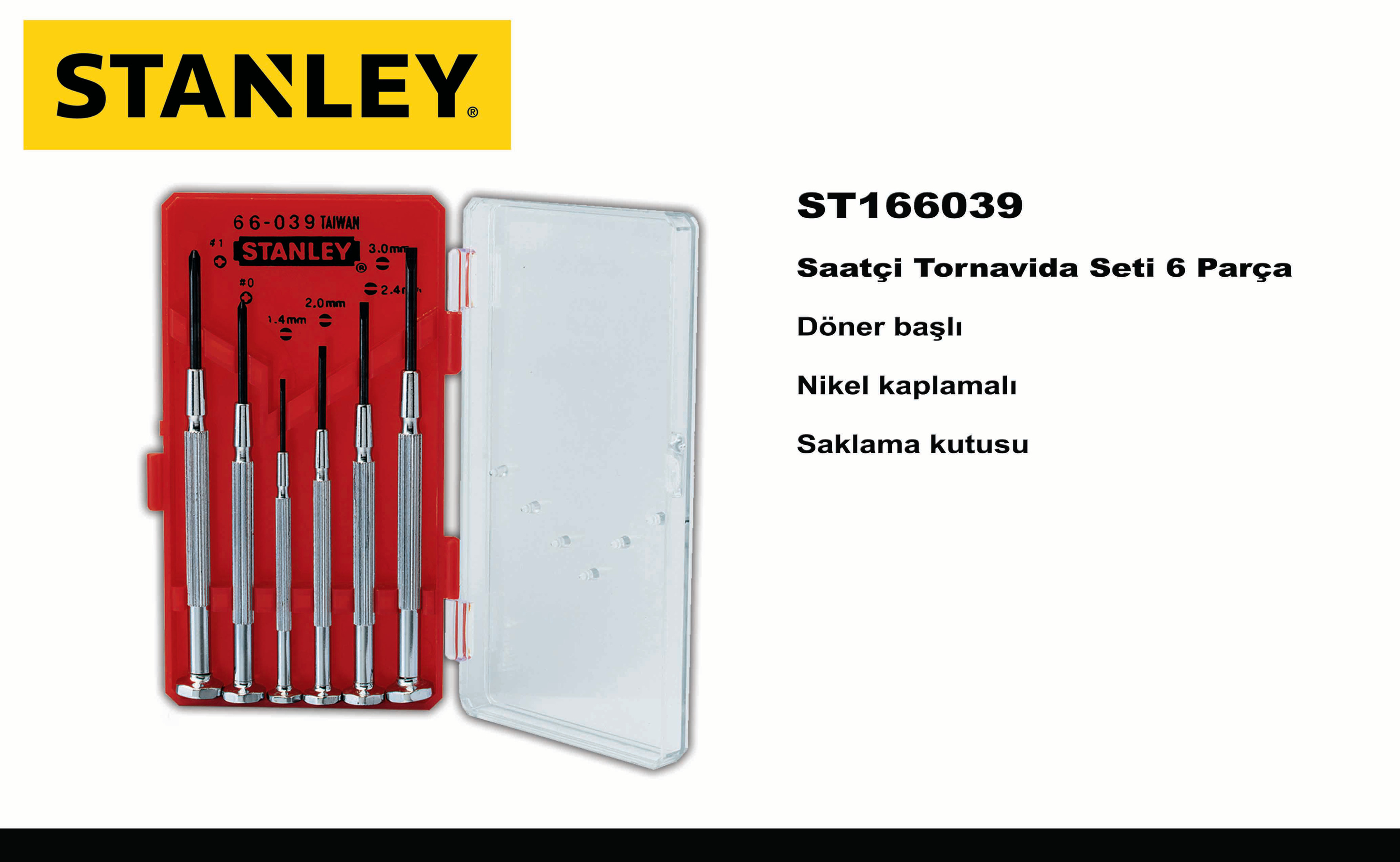 Stanley Schraubendreher-Set mit 6 Teilen, drehbar, vernickelt in rotem Kasten.