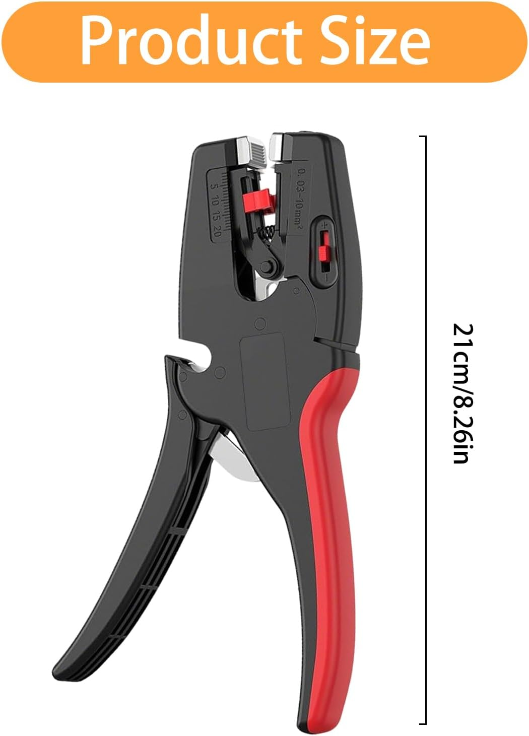 Schwarz-rote Abisolierzange mit Größenanzeige 21cm/8,26in.