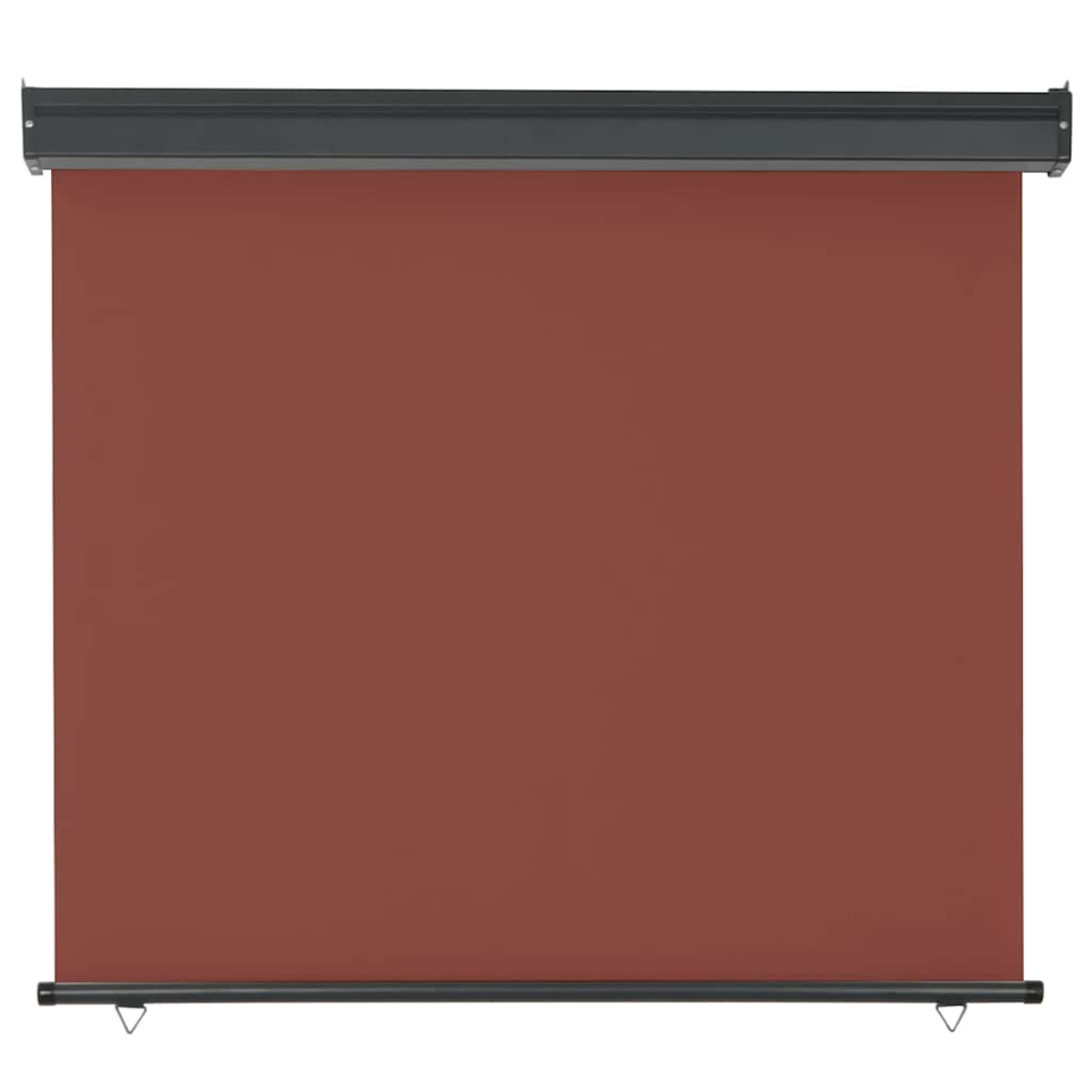 Una tenda a rullo marrone con cassonetto e barra grigio scuro.