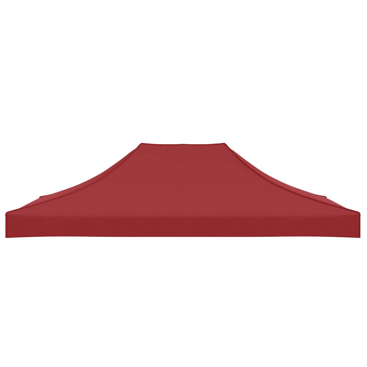 Una tettoia per tenda rossa dalla forma curva, isolata su sfondo bianco.