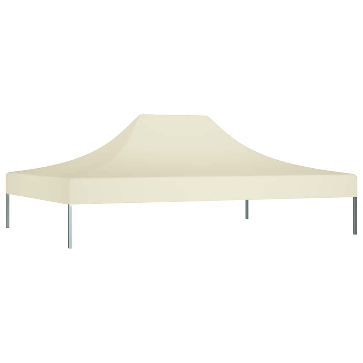 Una tettoia beige chiaro con gambe in metallo su sfondo bianco.