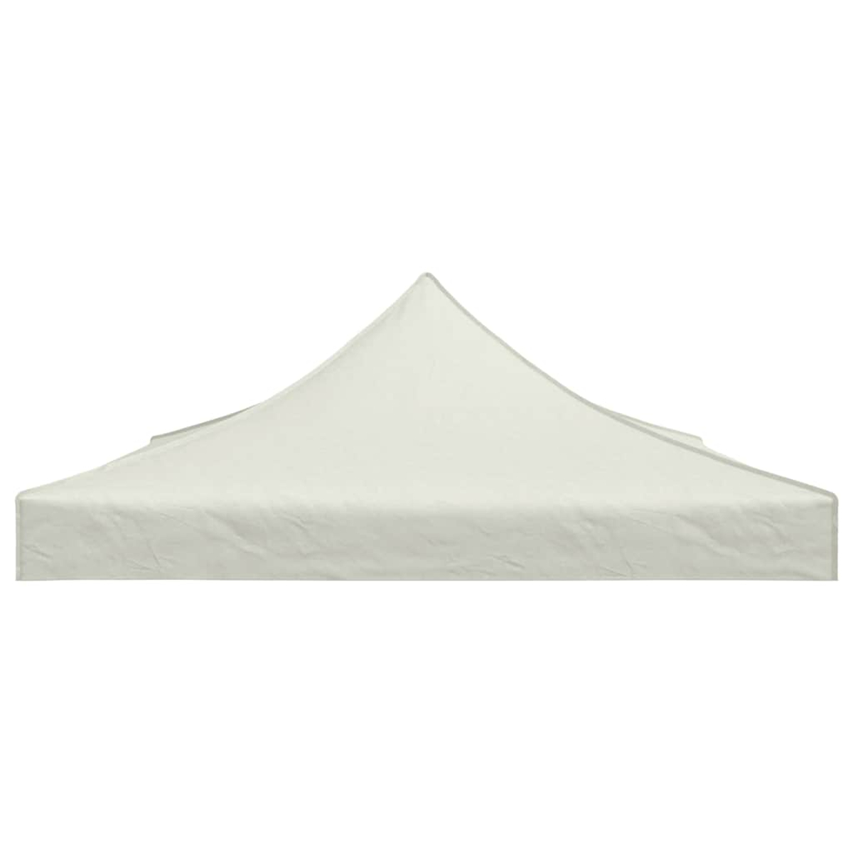 Una tenda color crema con tetto a punta, isolata su sfondo bianco.