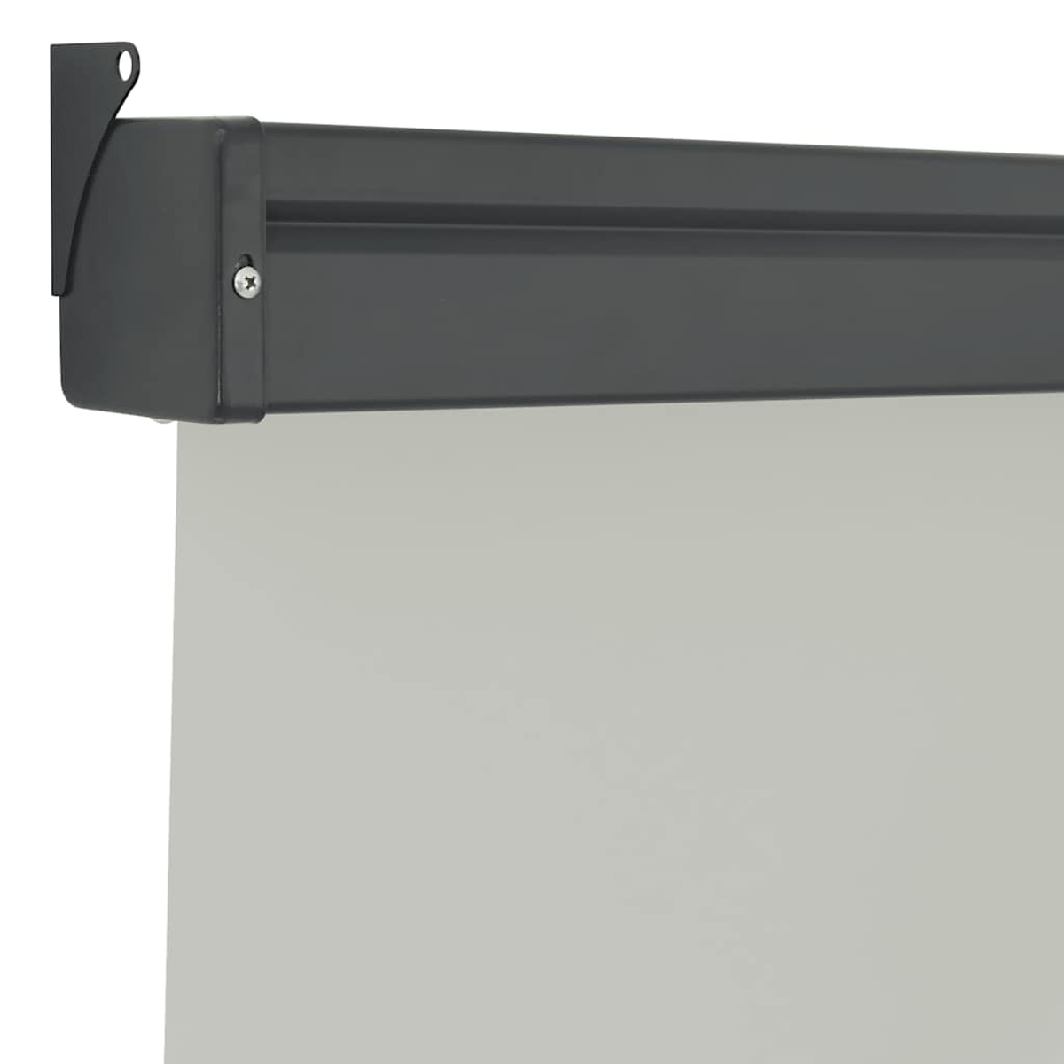Cassonetto per tapparelle in metallo grigio con schermo grigio chiaro appeso.