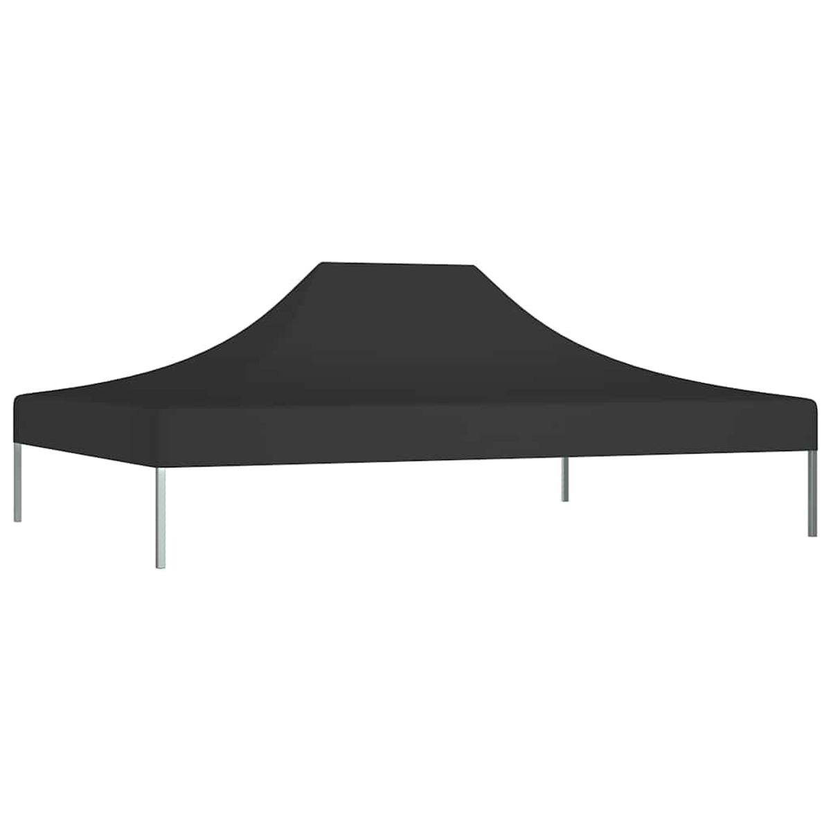 Una tenda nera con gambe argentate su sfondo bianco.