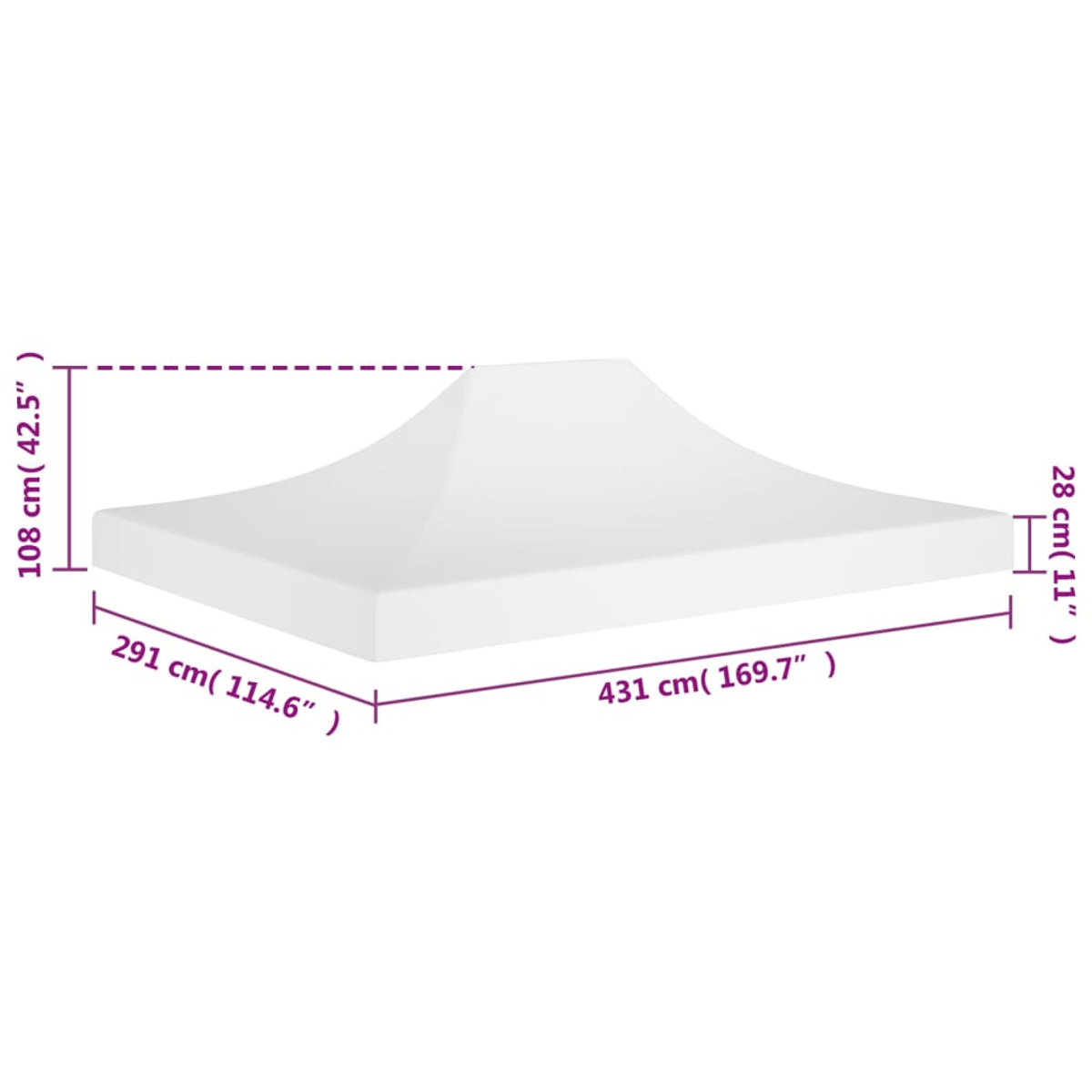 Telo tenda bianco con dimensioni: 431x291x108 cm, altezza 28cm.
