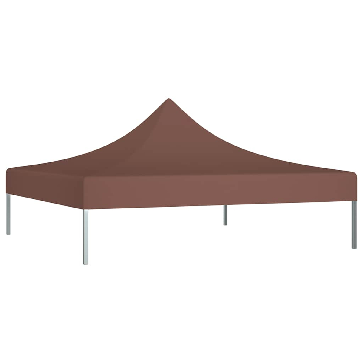 Una tenda marrone con gambe argentate su sfondo bianco.