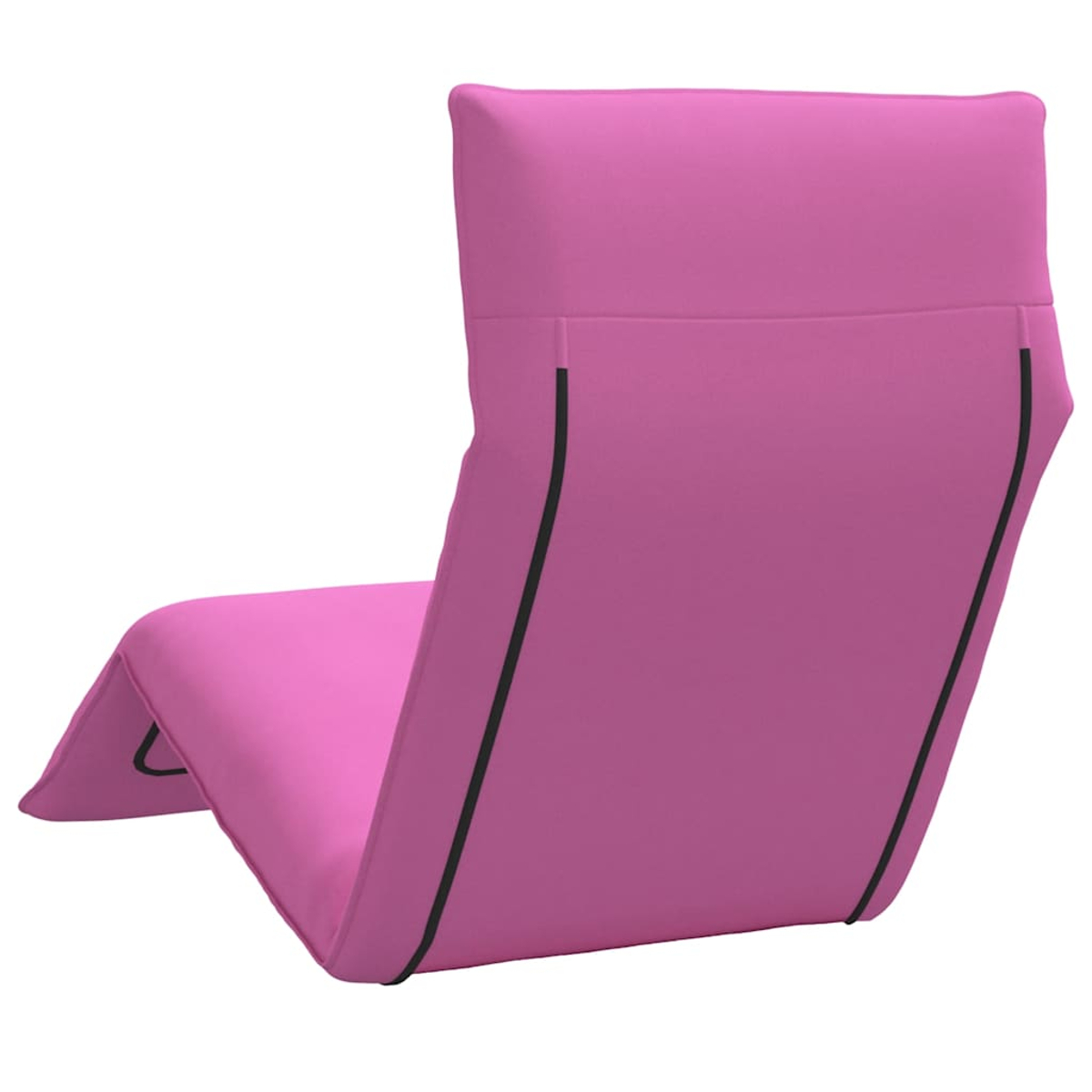 Ein pinker, faltbarer Stuhl mit schwarzer Kante.