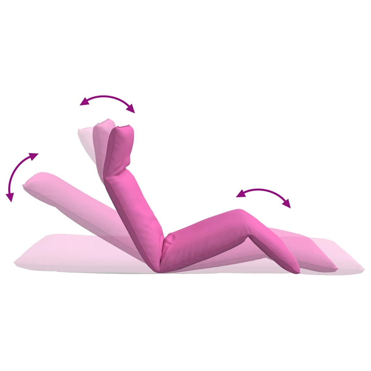 Ein pinker, verstellbarer Stuhl mit Pfeilen, die die Bewegung anzeigen.