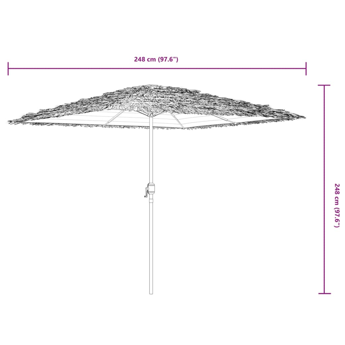 Un ombrellone effetto paglia con dimensioni di 248 cm.